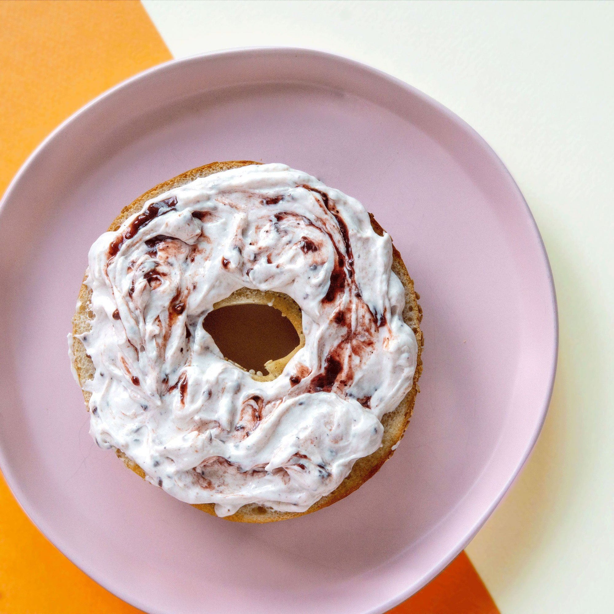 Bagel and cream cheese, strawberry cream cheese