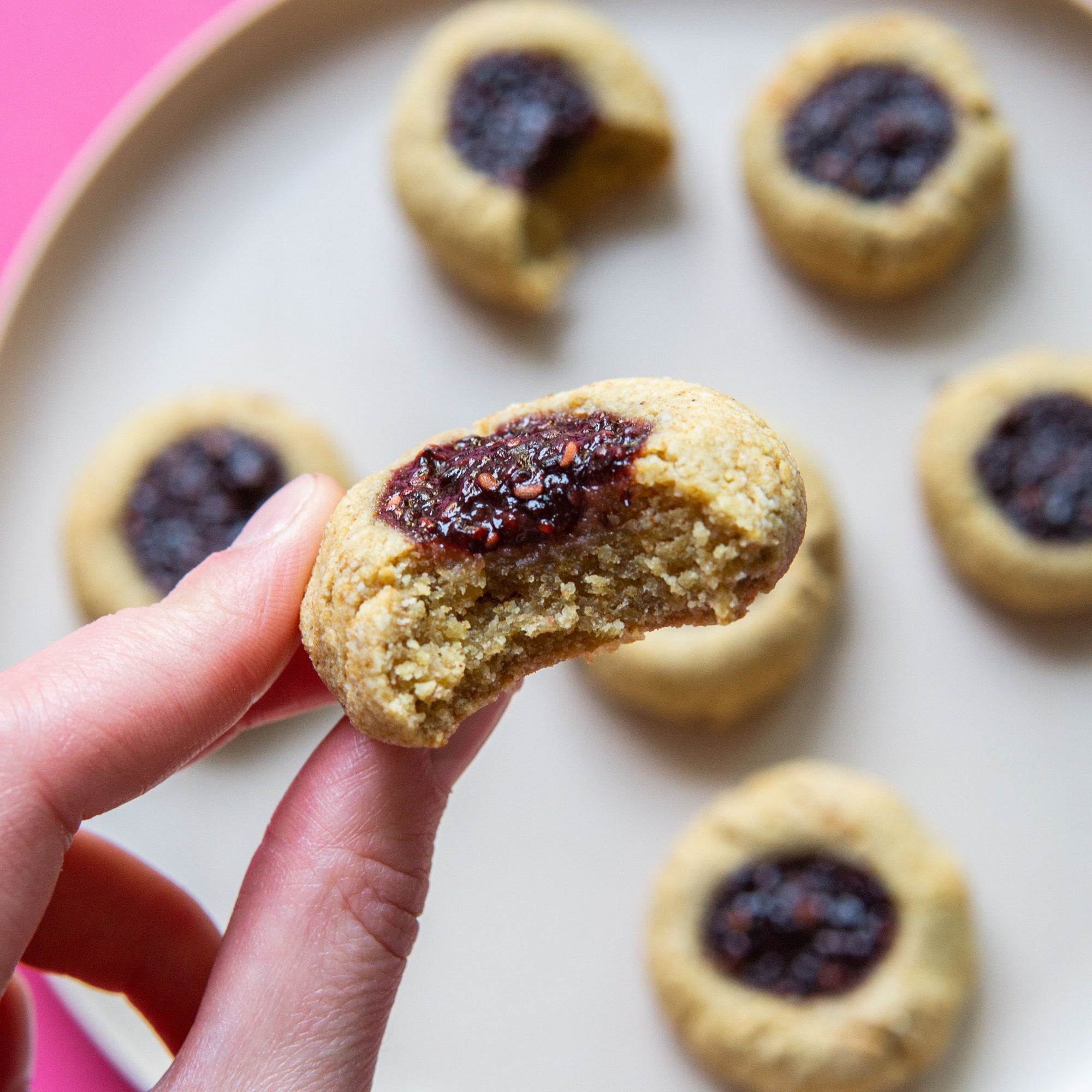 Gluten free, dairy free, refined sugar free thumbprint healthy cookies